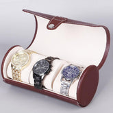 3 Slot Wristwatch Bracelet Organizer Travel Pouch Portable PU Watch Display Storage Gift Roll Case ( Random Color)